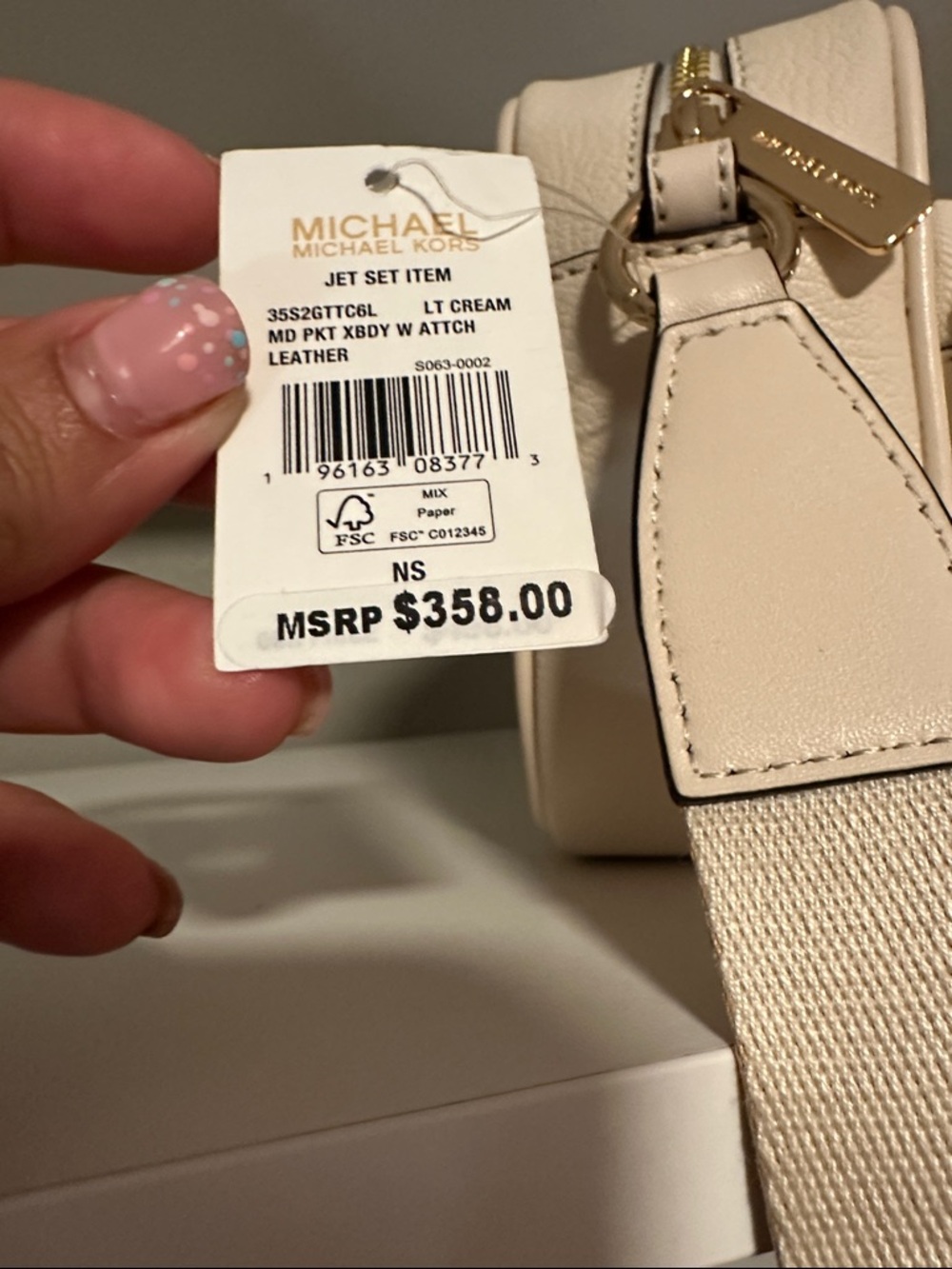 Michael Kors Cream Pebble Leather Dual-Pocket Crossbody with Branded Strap - Picture 2 of 3